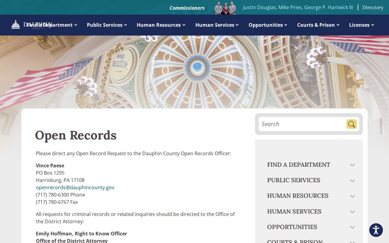 Dauphin County Prison release record request page
