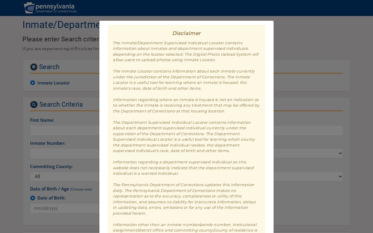 PA DOC search for Dauphin County released inmates and supervised people